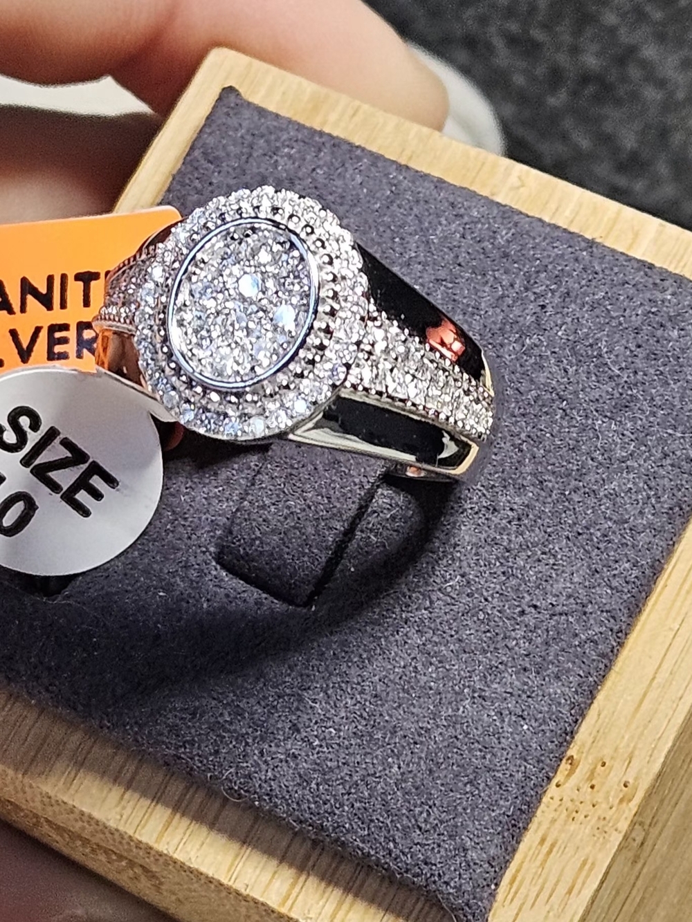 NWT Men’s Moissanite Oval Cluster Ring 925 Sterling Silver Size 10